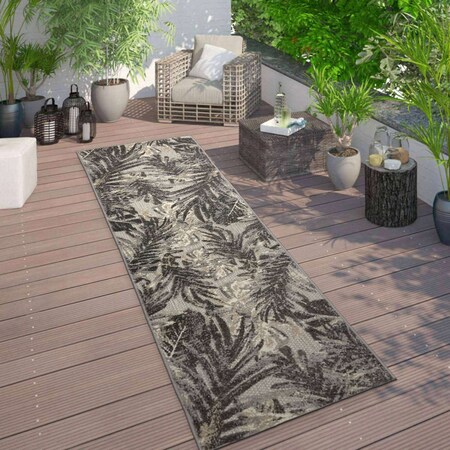 World Rug Gallery Tropical Leaves Indoor/Outdoor Runner Rug 2' x 7' Gray 8012GRAY2X7